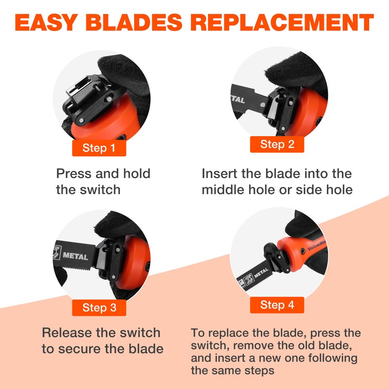 Valuemax 8-In-1 Multi-Blades Hand Saw, Quick-Change Mechanism Hacksaws with TPR Handle, Drywall/Jab/Pumpkin Carving Saw, CRV & Bimetal Blades, Handsaws for Wood, Metal, Plastic and Plywood - Image 5