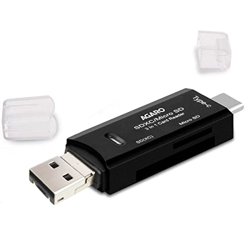 AGARO SD Card Reader, Micro SD/TF Compact Flash Card Reader, Portable Memory Card Reader with 3-in-1 USB Type C/Micro USB Male Adapter, Suitable for & PC, Laptop, Smart Phone and Tablet - Image 1