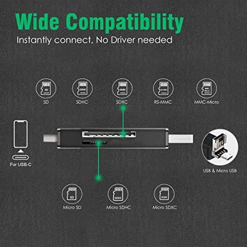 AGARO SD Card Reader, Micro SD/TF Compact Flash Card Reader, Portable Memory Card Reader with 3-in-1 USB Type C/Micro USB Male Adapter, Suitable for & PC, Laptop, Smart Phone and Tablet - Image 3