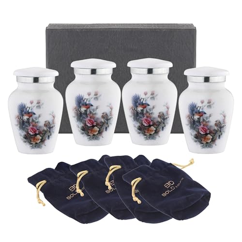 BOLD & DIVINE Birds & Floral Theme Cremation Urn | Human Ashes Adult Memorial urn, Burial, Funeral Cremation Urns (Small Urns_Set of 4) - Image 1