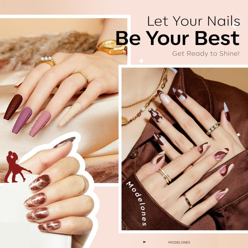 modelones Gel Nail Polish Set -6 Colors Fall Winter Nude Brown Gel Polish Kit Neutral Raspberries Purple Pearl Glitter Nail Polish Soak Off LED Starter Kit Manicure Nail Art Salon DIY Gift - Image 3