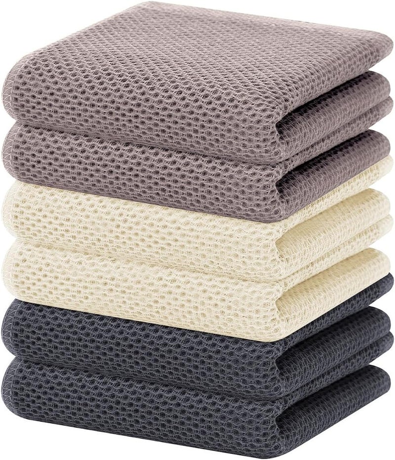 Homaxy 100% Cotton Waffle Weave Kitchen Dish Towels, Ultra Soft Absorbent Quick Drying Cleaning Towel, 13 x 28 Inches, 6-Pack, Mixed Color - Image 1