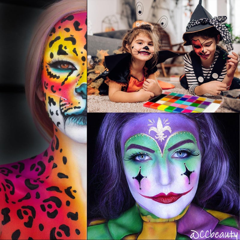 CCbeauty Professional 36 Colors Face Body Paint Kit, Largest Oil Based Hypoallergenic Neon Face Painting Palette Set with 10 Brushes for Halloween SFX Special Effects Cosplay Costume Makeup - Image 2