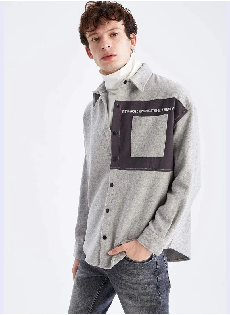 DeFacto Oversized Fit Long Sleeve Slogan Print Shirt