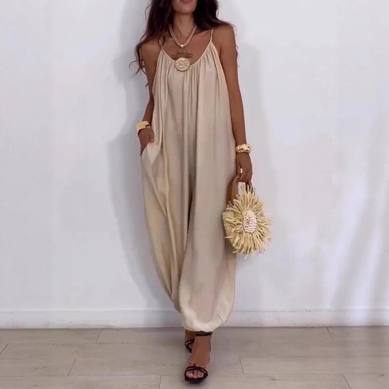 Women's Casual Solid Color Sleeveless Wide Leg Jumpsuit - Image 3