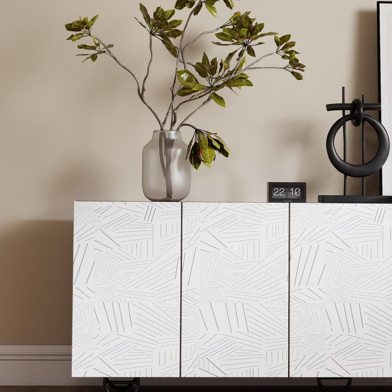 Vinjiasin Minimalist Geometric Line Wallpaper, Modern Gray & White Abstract Pattern Peel and Stick Contact Paper, Removable Waterproof Wallpaper for Living Room Office Bedroom 17.7" x 78.7" - Image 5