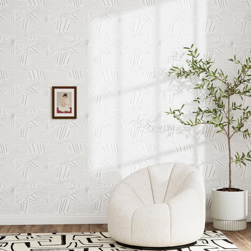 Vinjiasin Minimalist Geometric Line Wallpaper, Modern Gray & White Abstract Pattern Peel and Stick Contact Paper, Removable Waterproof Wallpaper for Living Room Office Bedroom 17.7" x 78.7" - Image 2