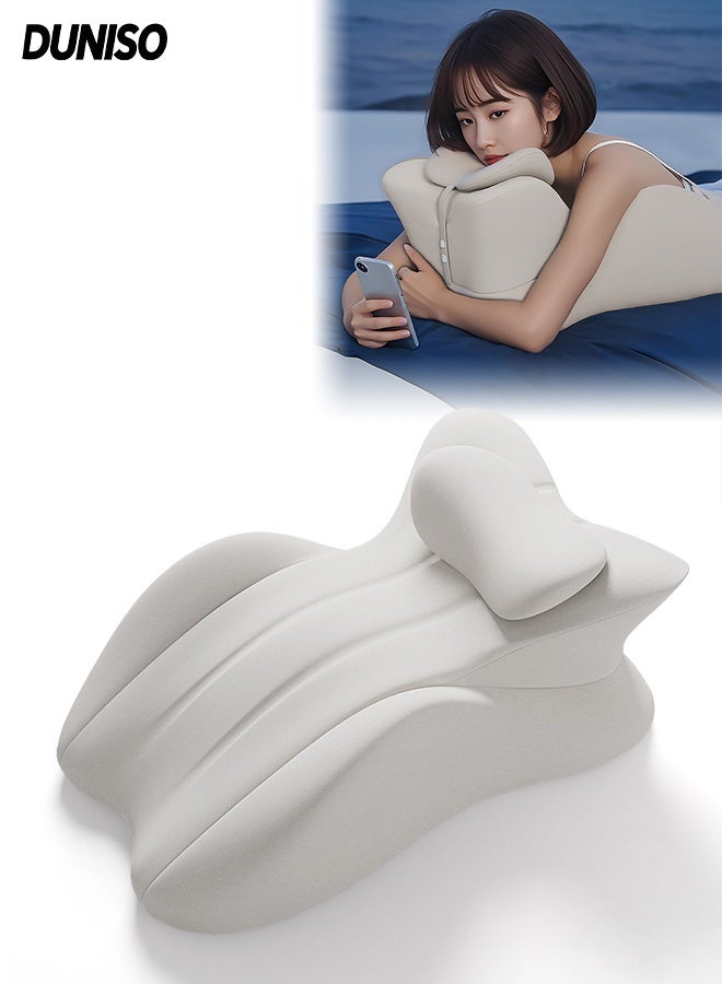 DUNISO Face Down Prone Pillow，Memory Foam Ergonomic Wedge Prone Pillow，Soft and Comfortable Memory Foam Bed Triangle Wedge Pillow with Small Support Pillow，Detachable and Washable，for Massage, Reading, Sleeping,Light Grey - Image 1