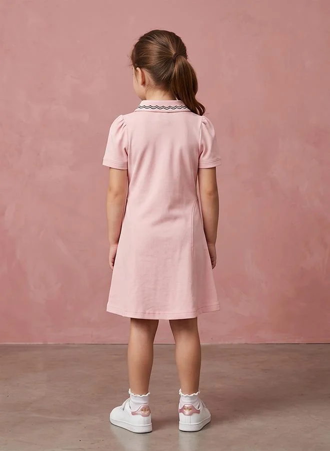 Babies & More Babies & More Toddler Girls Pink Short Sleeve Collar Dress