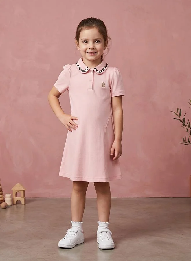 Babies & More Babies & More Toddler Girls Pink Short Sleeve Collar Dress