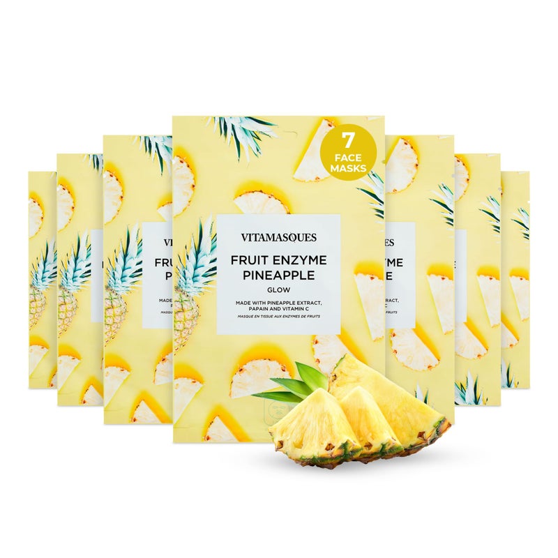 Vitamasques Pineapple Face Sheet Mask 7 Pack Korean Skin Care Facial Mask Boost Skins Natural Dewy Glow with Vitamin C Hyaluronic Acid and Pineapple Extracts