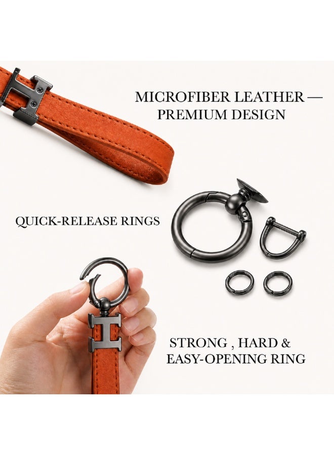 KeyAmor Elegant metal and leather keychain car keyholder for men . H letter  keychain , Stylish car keychain with 3 key rings, perfect as a fancy gift or car accessories. Features an elegant and refined orange colour and comes in a fancy gift box. - Image 3