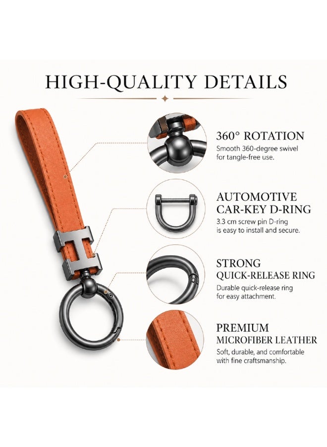 KeyAmor Elegant metal and leather keychain car keyholder for men . H letter  keychain , Stylish car keychain with 3 key rings, perfect as a fancy gift or car accessories. Features an elegant and refined orange colour and comes in a fancy gift box. - Image 5