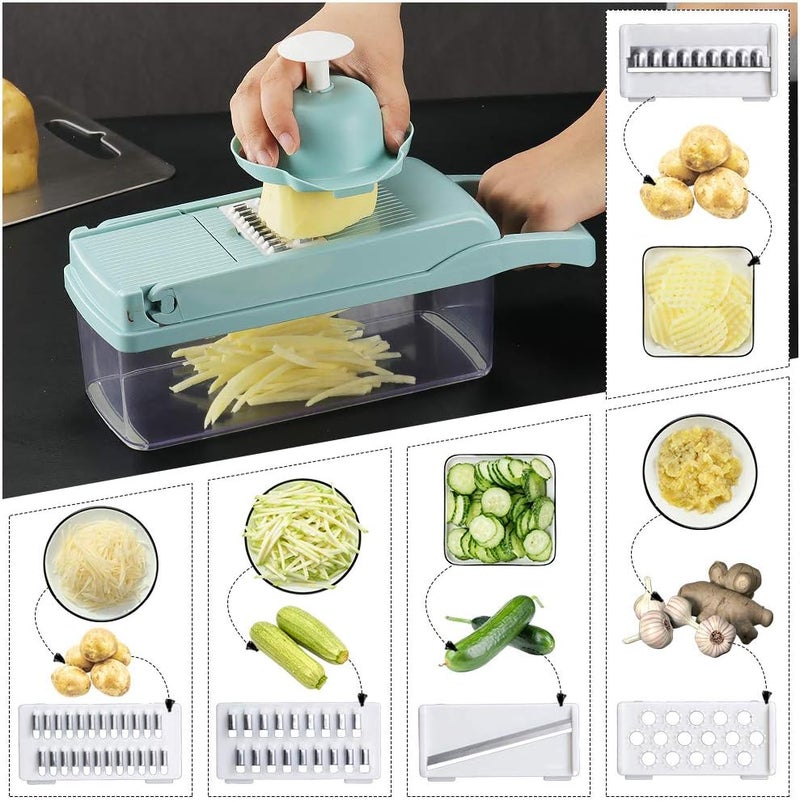 Cambom Vegetable Chopper, Multifunctional Vegetable Cutter Onion Chopper Mandoline Slicer Dicer with Colander Basket and Container 8 Interchangeable Blades - Image 3