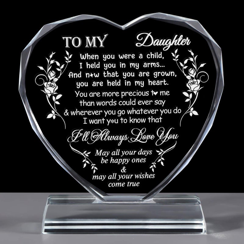 YWHL Daughter Gift From Mom Dad  Heart Shaped Glass Keepsake for Birthday Graduation Christmas  Adult Blessing Present