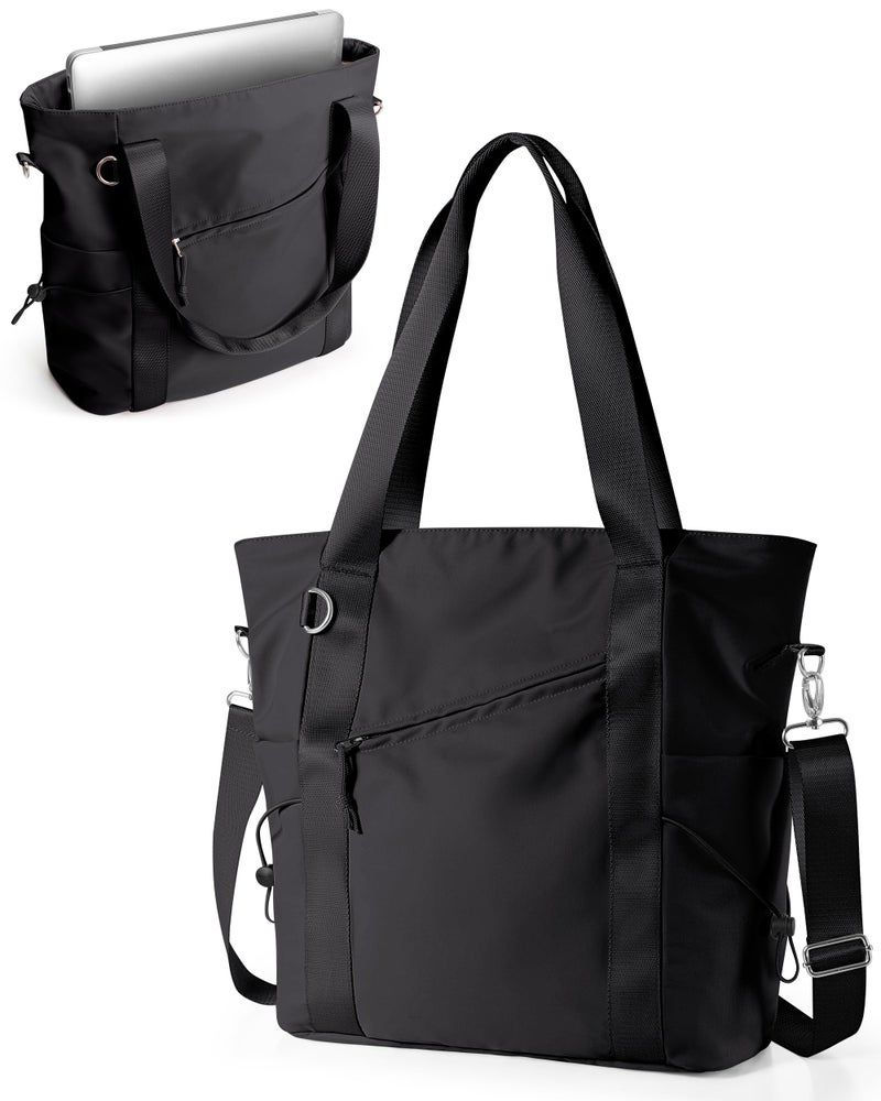 Smasrob Work Tote with Crossbody Strap for Women, Tote Bag and Water Bottle Pocket for Work and School, Black - Image 1