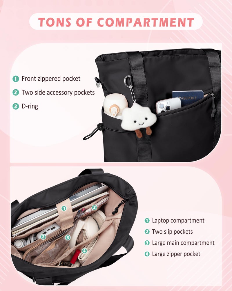 Smasrob Work Tote with Crossbody Strap for Women, Tote Bag and Water Bottle Pocket for Work and School, Black - Image 3