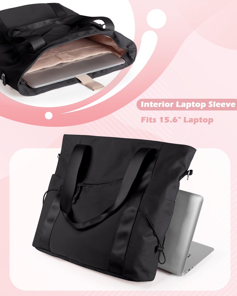 Smasrob Work Tote with Crossbody Strap for Women, Tote Bag and Water Bottle Pocket for Work and School, Black - Image 4