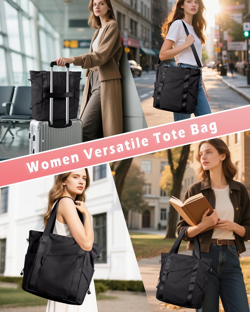 Smasrob Work Tote with Crossbody Strap for Women, Tote Bag and Water Bottle Pocket for Work and School, Black - Image 2