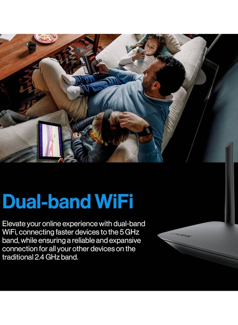 Linksys LN3101 AC1200 Dual Band Wi Fi 5 Router, Up to 1.2Gbps Wi Fi Speed,1,500 Sq. ft Coverage, 20+ Devices, Ultra-low Latency for Lag-free Gaming, Black | LN3101