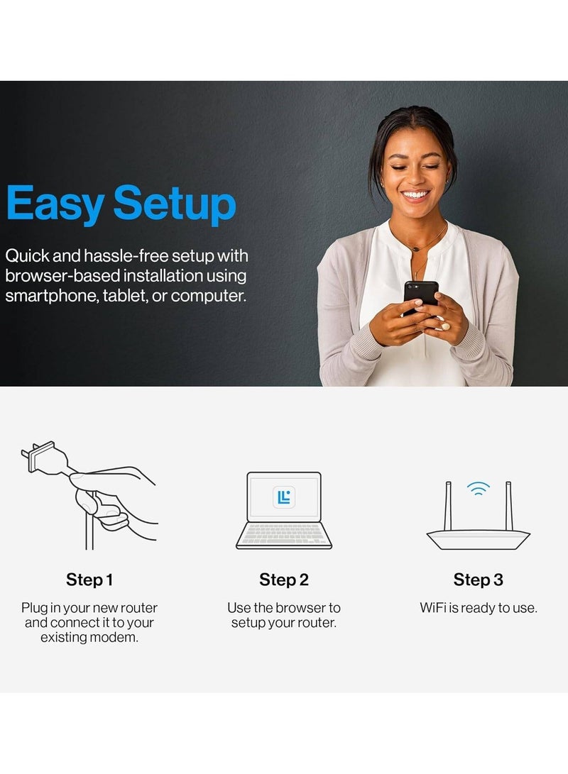 Linksys LN3101 AC1200 Dual Band Wi Fi 5 Router, Up to 1.2Gbps Wi Fi Speed,1,500 Sq. ft Coverage, 20+ Devices, Ultra-low Latency for Lag-free Gaming, Black | LN3101