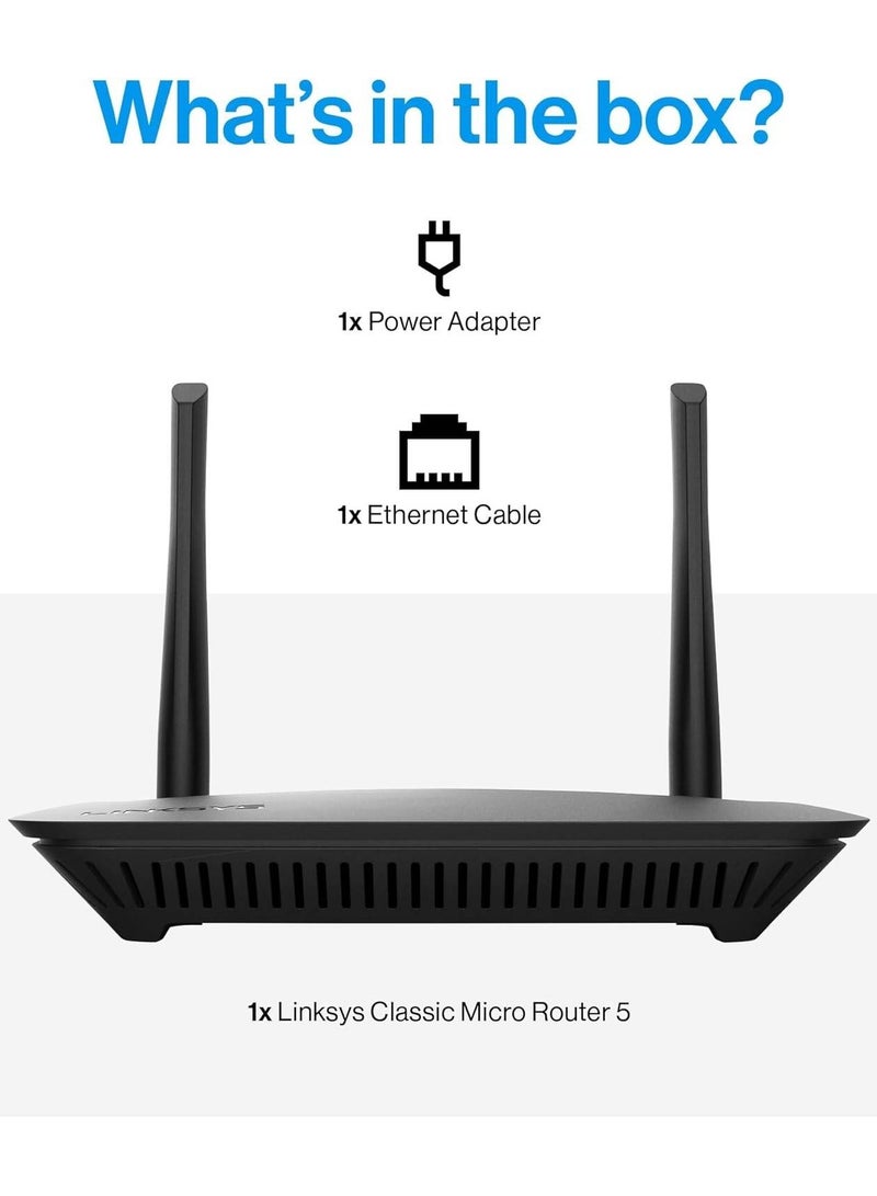 Linksys LN3101 AC1200 Dual Band Wi Fi 5 Router, Up to 1.2Gbps Wi Fi Speed,1,500 Sq. ft Coverage, 20+ Devices, Ultra-low Latency for Lag-free Gaming, Black | LN3101