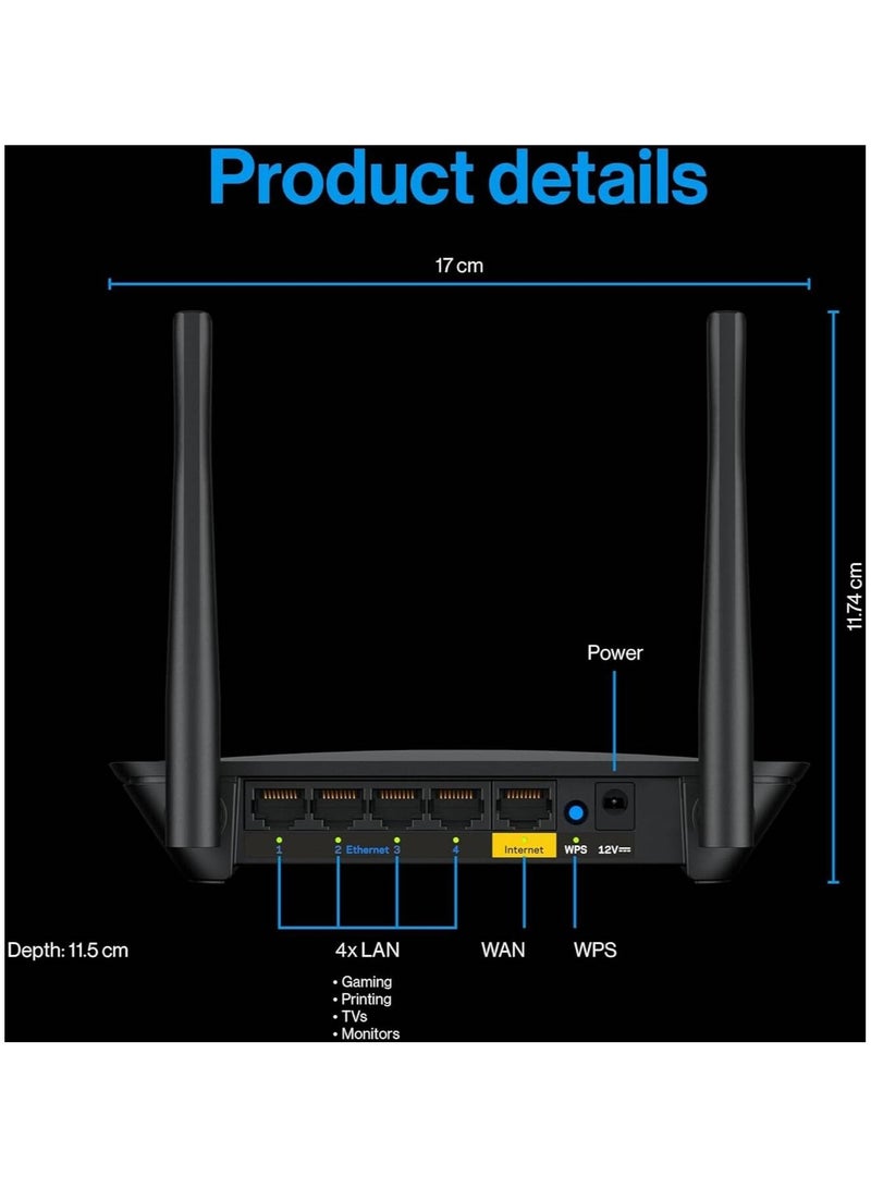 Linksys LN3101 AC1200 Dual Band Wi Fi 5 Router, Up to 1.2Gbps Wi Fi Speed,1,500 Sq. ft Coverage, 20+ Devices, Ultra-low Latency for Lag-free Gaming, Black | LN3101
