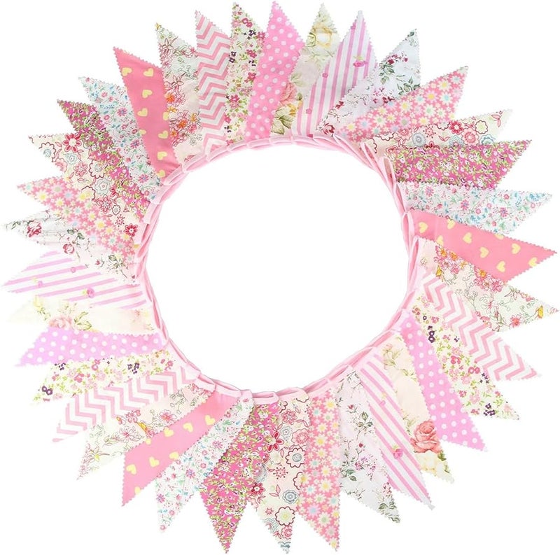 Vintage Floral Fabric Triangle Cotton Flags 36 Pcs Indoor Outdoor Pink - Image 1