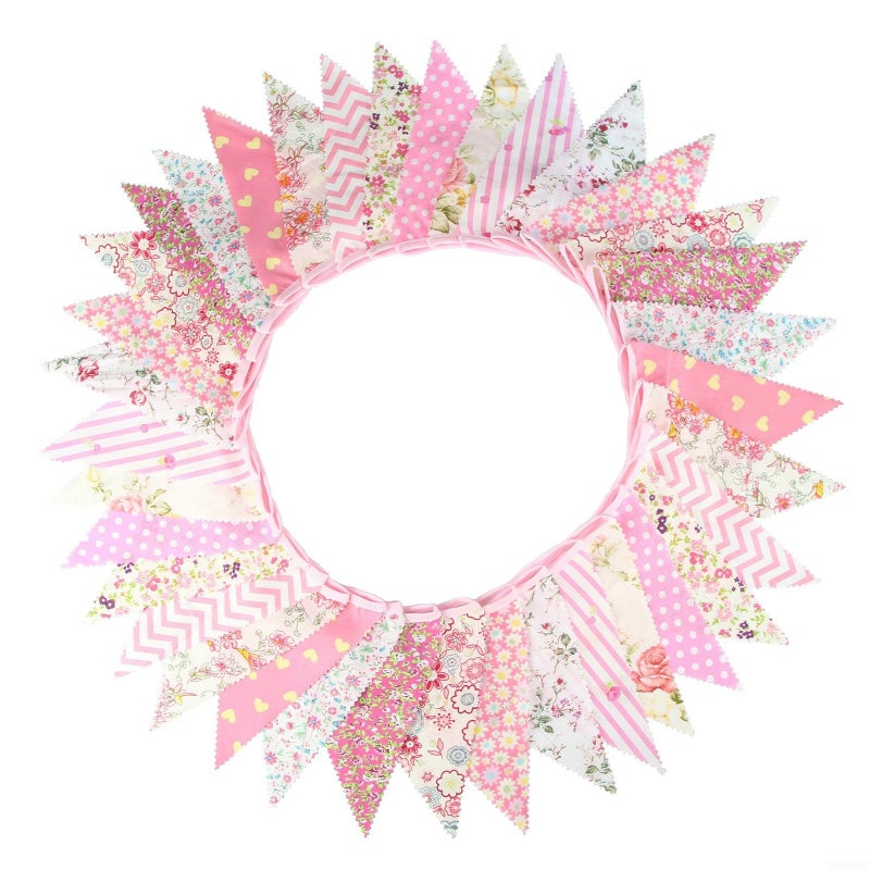 Vintage Floral Fabric Triangle Cotton Flags 36 Pcs Indoor Outdoor Pink - Image 2