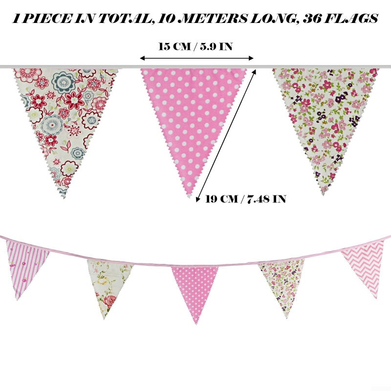 Vintage Floral Fabric Triangle Cotton Flags 36 Pcs Indoor Outdoor Pink - Image 3