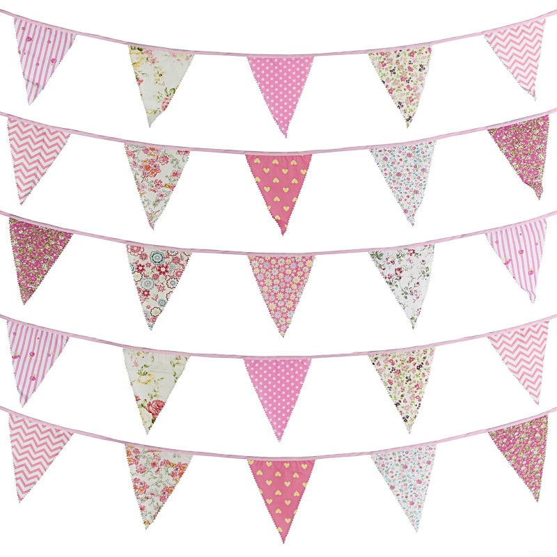 Vintage Floral Fabric Triangle Cotton Flags 36 Pcs Indoor Outdoor Pink - Image 5