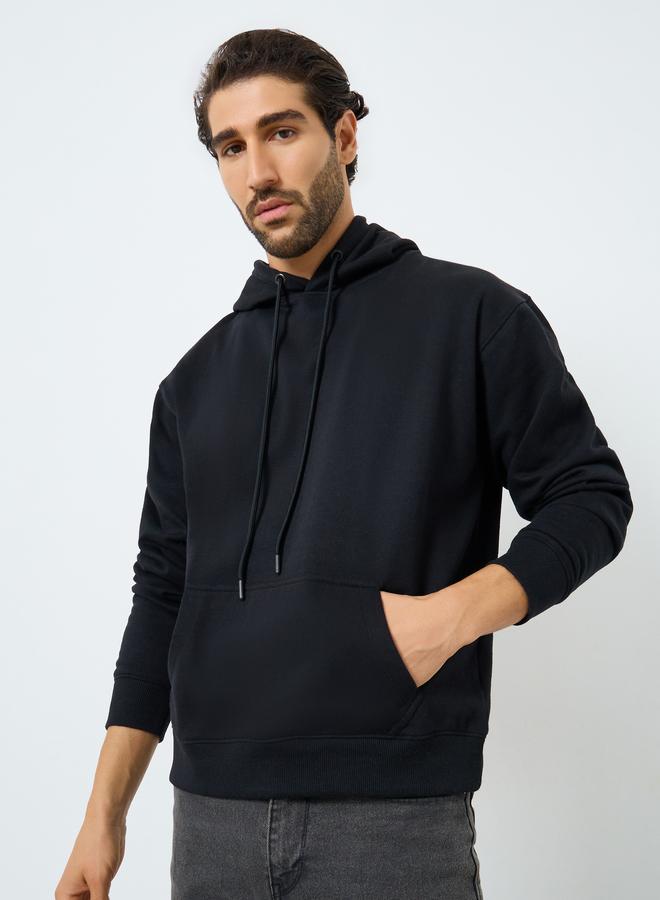 Styli Men Black Relaxed Fit Fleece Hoodie - Image 1