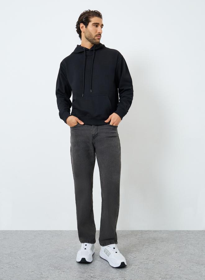 Styli Men Black Relaxed Fit Fleece Hoodie - Image 2