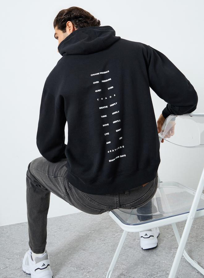 Styli Men Black Relaxed Fit Fleece Hoodie - Image 4