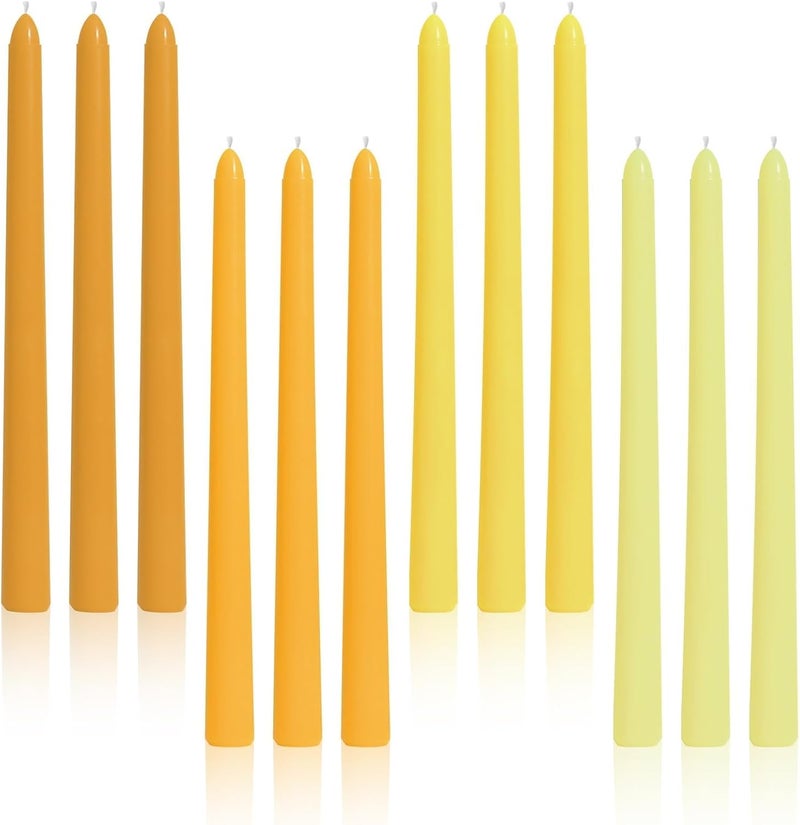 Viyffo Taper Candles 10 Inch Yellow Set of 12 Unscented, Dripless, Smokeless Long Tall Tapered Candlesticks Wedding Home Decor Dinner Natural Color Series - Image 1