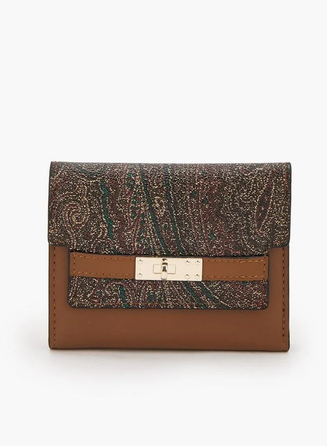Paisley Print Tri-Fold Wallet With Twist Lock Accent