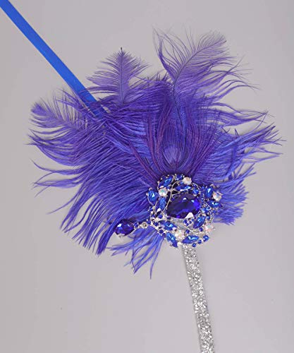 Aimimier 1920s Flapper Feather Headband Royal Blue Sapphire Headpiece with Sparkling Crystal Head Chain Masquerade Hair Accessories for Women - Image 5