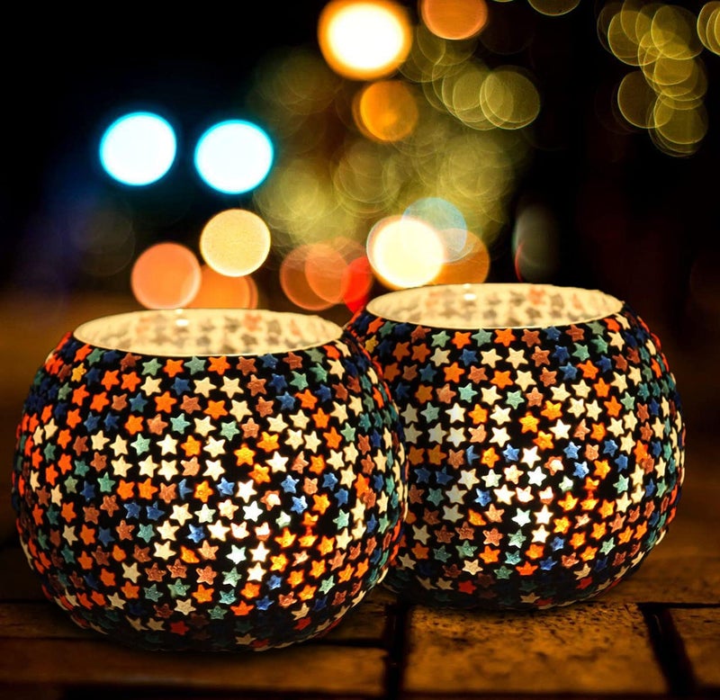 The Purple Tree Glass Mosaic Tealight Candle Holder, (Pack of 2), Diwali Candle Holder, tealight Holder, Diwali Gift, Christmas Décor, - Image 2