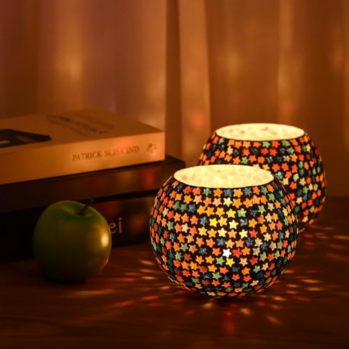 The Purple Tree Glass Mosaic Tealight Candle Holder, (Pack of 2), Diwali Candle Holder, tealight Holder, Diwali Gift, Christmas Décor, - Image 1