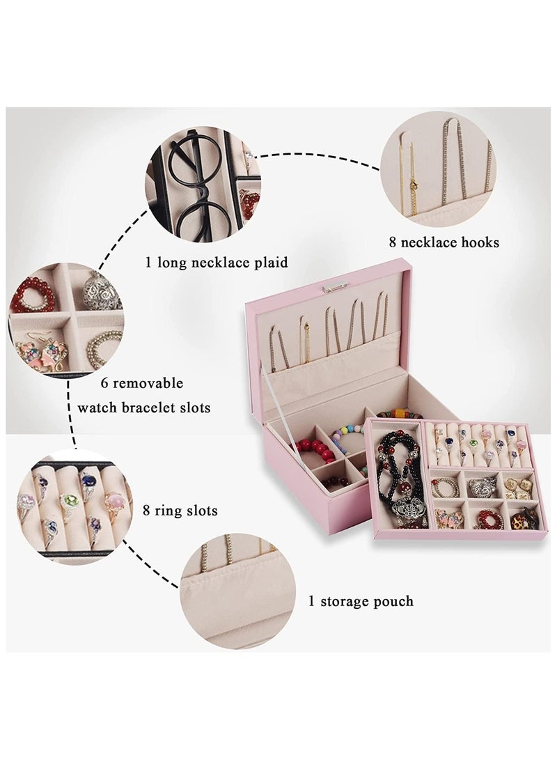 Large Capacity 2-Tier Jewelry Organizer with Lock - Faux Leather, Textured Finish for Rings, Necklaces, Earrings and Accessories  - Image 2