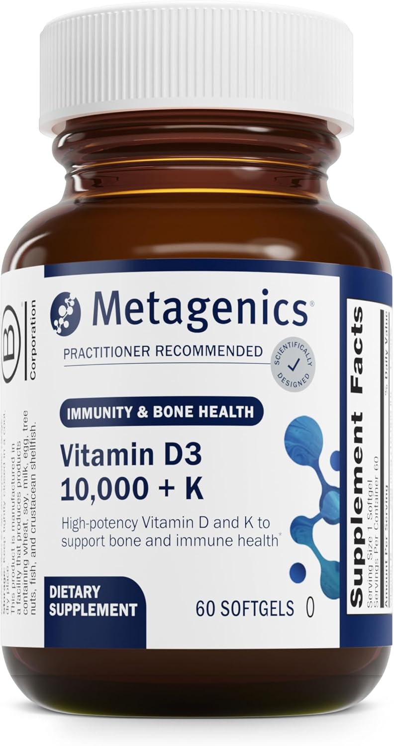 Metagenics Vitamin D3  K  for Immune Support Bone Health  Heart Health  Vitamin D with MK7 Vitamin K2  NonGMO  GlutenFree  60 Softgels  10000 IU - Image 1