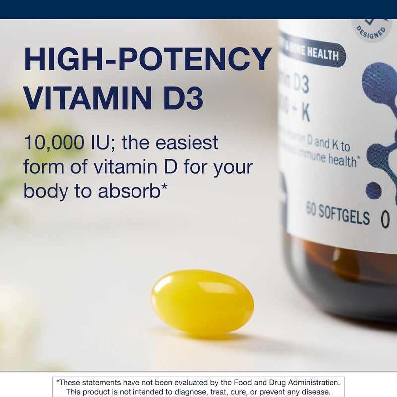 Metagenics Vitamin D3  K  for Immune Support Bone Health  Heart Health  Vitamin D with MK7 Vitamin K2  NonGMO  GlutenFree  60 Softgels  10000 IU - Image 4