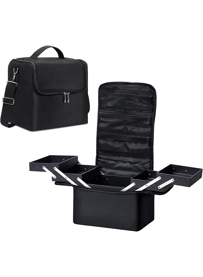 جارلو سيدة كبيرة مستحضرات التجميل مربع القطار ، أسود حقيبة السفر تخزين مربع ، 4 طبقة المهنية مسمار تخزين مربع ، قابل للتعديل مع فاصل ، ينطبق على أدوات تجميل الأظافر ، والمجوهرات فرشاة التجميل - Image 1