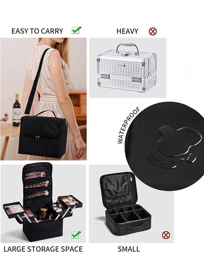 جارلو سيدة كبيرة مستحضرات التجميل مربع القطار ، أسود حقيبة السفر تخزين مربع ، 4 طبقة المهنية مسمار تخزين مربع ، قابل للتعديل مع فاصل ، ينطبق على أدوات تجميل الأظافر ، والمجوهرات فرشاة التجميل - Image 5