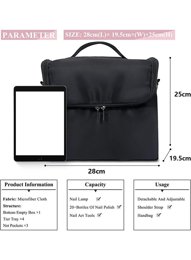 جارلو سيدة كبيرة مستحضرات التجميل مربع القطار ، أسود حقيبة السفر تخزين مربع ، 4 طبقة المهنية مسمار تخزين مربع ، قابل للتعديل مع فاصل ، ينطبق على أدوات تجميل الأظافر ، والمجوهرات فرشاة التجميل - Image 2