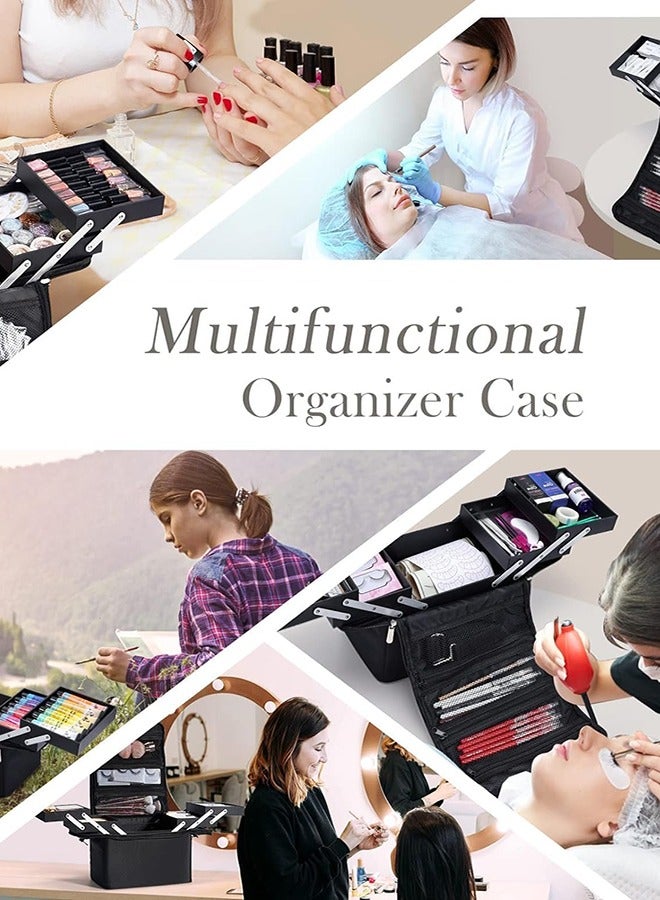 جارلو سيدة كبيرة مستحضرات التجميل مربع القطار ، أسود حقيبة السفر تخزين مربع ، 4 طبقة المهنية مسمار تخزين مربع ، قابل للتعديل مع فاصل ، ينطبق على أدوات تجميل الأظافر ، والمجوهرات فرشاة التجميل - Image 4