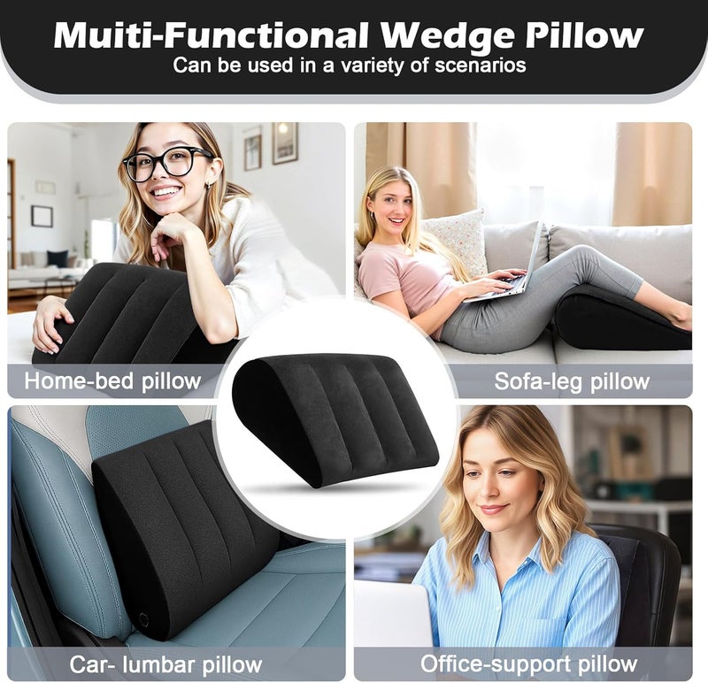 Prosixtoy Portable Inflatable Wedge Pillow for Sleeping - 2 Pack Body Positioner for Body Support,18in Adjustable Camping Cushion,Lightweight Bed Back Elevation Partner Traveling Pillows,Fast Inflation Wedges - Image 2