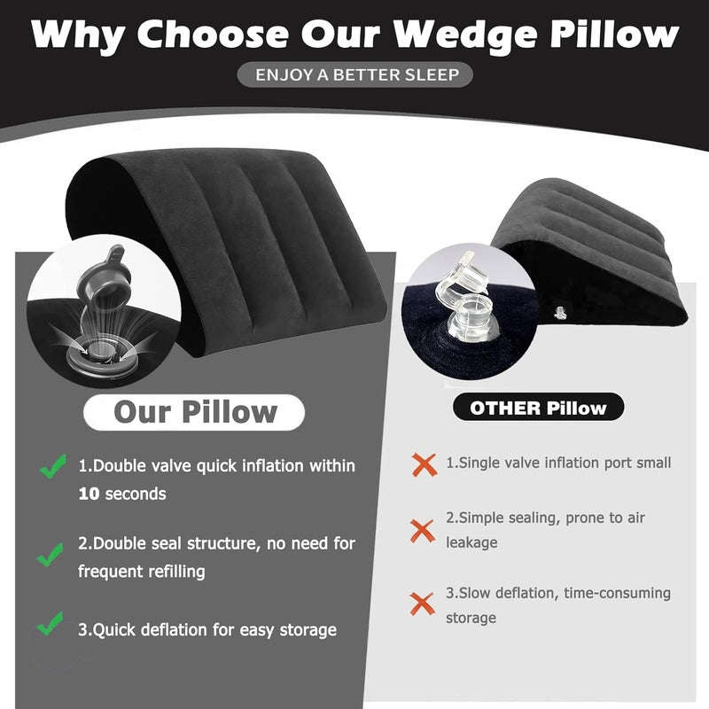 Prosixtoy Portable Inflatable Wedge Pillow for Sleeping - 2 Pack Body Positioner for Body Support,18in Adjustable Camping Cushion,Lightweight Bed Back Elevation Partner Traveling Pillows,Fast Inflation Wedges - Image 3
