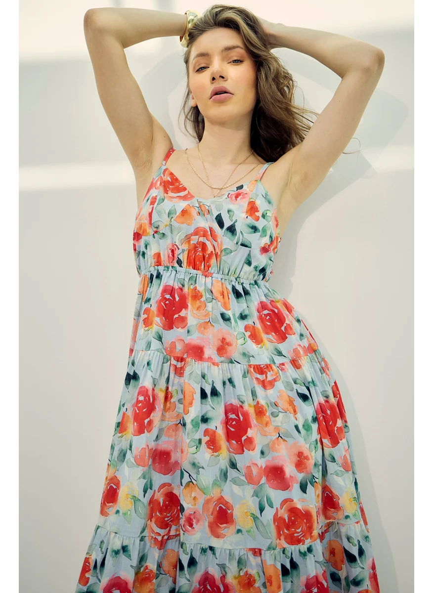 Virgio Virgio Women Cotton V-Neck Maxi Length Floral Shoulder Straps Dress