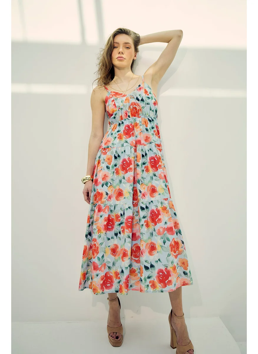 Virgio Virgio Women Cotton V-Neck Maxi Length Floral Shoulder Straps Dress